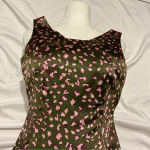 Bryan Bradley green pink leopard animal print silk soft midi dress :Box 0011A: